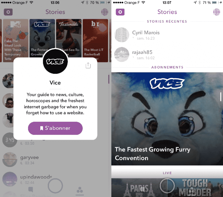 Abonnements Snapchat