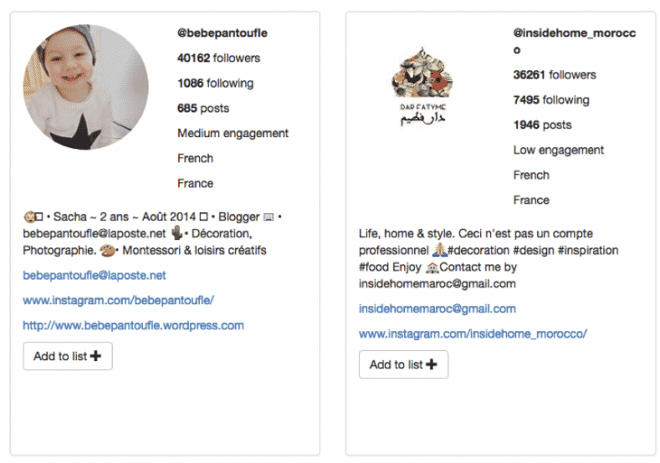 Exemples influenceurs Moju