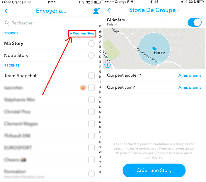 Stories de groupe Snapchat