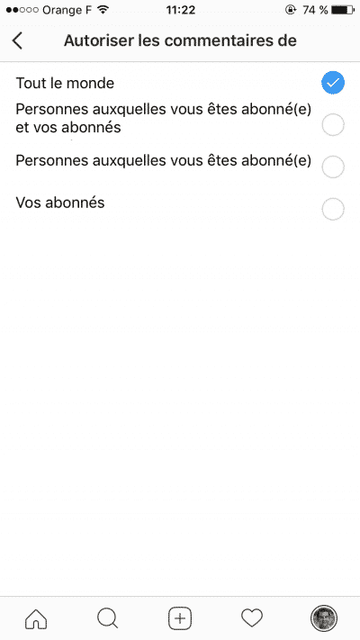 Autorisation des commentaires Instagram