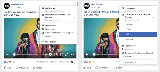 Masquage temporaire Publications Facebook