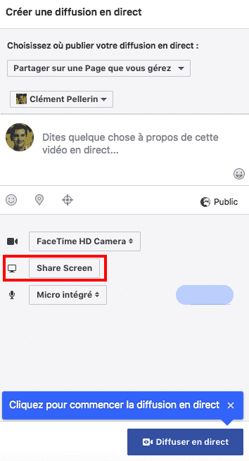 Share Screen Facebook
