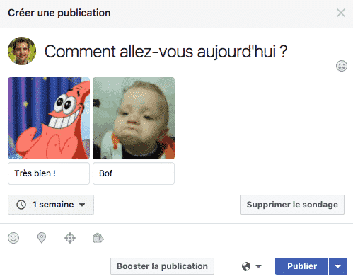 Exemple Sondage Facebook